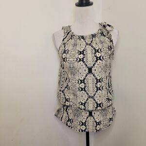 Ann Taylor Loft Sleeveless Blouse – XS Tan & Black Cotton Silk Top